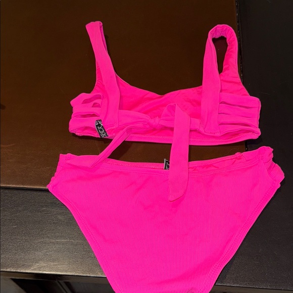 Becca Hot Pink Ribbed Two-Piece Bikini - Picture 2 of 3